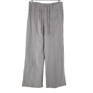 Inc linen wide leg pants frayed waist drawstring gray coastal lagenlook sz 2